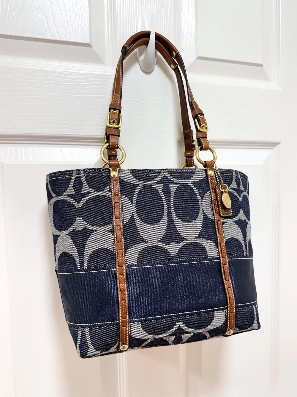 Coach Signature Denim Legacy Heritage Stripe Tote Y2K